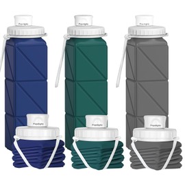 Popdigito 3 pack Collapsible Water Bottles,Silicone Foldable Portable Water Bottle 20.6oz, Lightweight Reusable Leakproof for Travel Hiking Camping Cycling Workouts Yoga Fitness Indoor Outdoor Sports