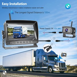 Hodozzy Digital Wireless Reversing Camera -7 Inch IPS Monitor AHD 2 Cameras Video Recording with SD Card, Front/Backup Camera Waterproof Night Vision Wireless Reverse Camera 12V-36V for Car