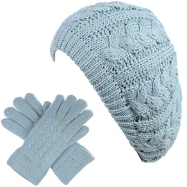 BYOS - Gorro de lana para mujer (juego disponible), Juego de guantes para sombrero, color azul pastel, Talla única