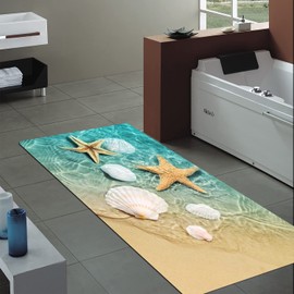 Non Slip Bath Rugs Sponge Foam for Bathroom,Durable Flannel Mat Bright 3D Print Rug for Living Room, Absorbent Water Clearance MatS for Forlaundry Room and Kitchen, Beach Starfish Scallop Decor carpt