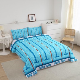 Manfei Swimming Kids Comforter Set Queen Size,Swim Sports Games Modern Fashion Bedding Set,Boys Girls Adults Room Decor,Swimming Pool Chic Down Comforter,Blue Unique Duvet Insert,2 Pillowcases