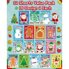 32 Sheets Christmas Stickers for Kids – Mix and Match to Create Your Own Characters with Santa, Reindeer, Christmas Trees & Snowmen! Perfect Stocking Stuffers, Party Favors & Gifts for Boys and Girls
