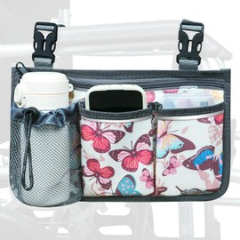 SHIFANQI Wheelchair Bag, Walker Bag, Wheelchair Side Bag, Armrest Organizer Pouch with Cup Holder Attachment and Reflective Strip, Accessories for Most Wheelchairs, Walkers, Rollators, Butterfly