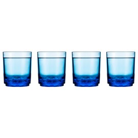 Drinique Unbreakable Elite Tumbler Glass (Set of 4) 12oz Plastic Iced Tea Glasses - Stackable, Shatterproof, Dishwasher Safe - Blue