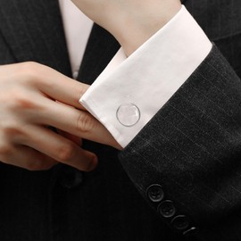 ZEEY Mother of Pearl Cufflinks for Men Women Classic Office Round Men's Cufflink Jewelry Set for Business Wedding Party Formal Events Daily Tuxedo Dress Shirt Accessories (Silver)