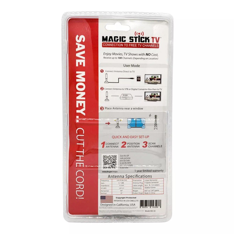 Magic Stick MS-50 TV Black Amplified Signal Booster Antenna for