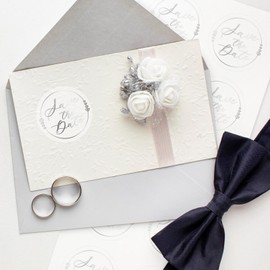 100 x Save The Date Envelope Seals, Embossed Labels Silver Foil Save The Date Stickers Invitation Stickers Transparent Clear Wedding Sticker Foil Party Favor Sticker