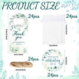 Singhoow 24 Sets Wedding Magnetic Bottle Openers Bulk Eucalyptus Bridal Shower Favors Handheld Thank You Bottle Opener Gifts for Guest with Tags Drawstring Bag for Wedding Baby Shower Souvenir