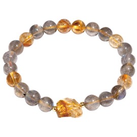 Jewboo 8mm Raw Citrine/Moonstone Beaded Bracelets Stretch Crystals and Gemstones Attracting Wealth Bracelet for Women Spiritual Positive Energy Jewelry Gifts Unisex