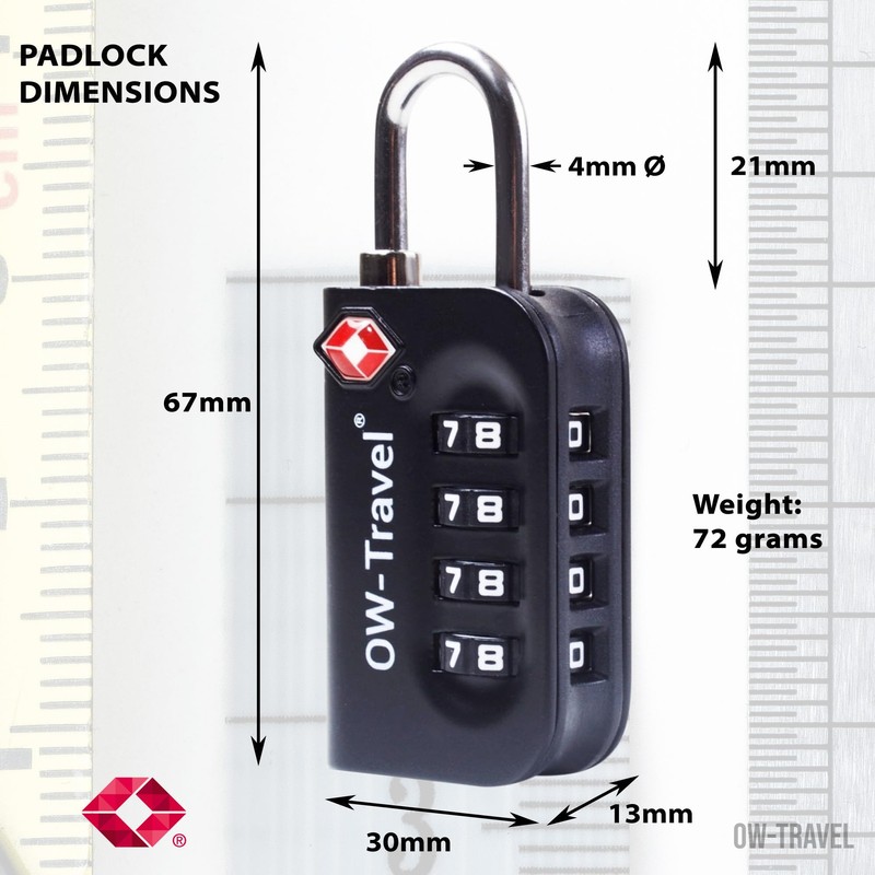 OW-Travel Suitcase Locks 4 Pack Black. 4 Digit TSA Approved