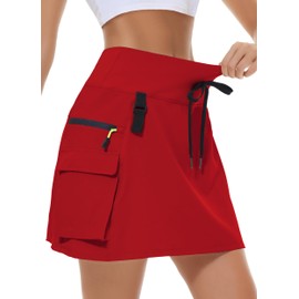 MIVEI Women's Hiking Cargo Skort Skirt High Waisted Golf Dressy Casual with Zipper Pockets Workout Sport Quick Dry Skirts, Red, Medium