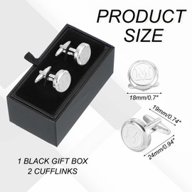sourcing map Mens Classic Initial Cuff Links, Copper Cufflinks for Men A-Z Alphabet 26 Silver Letter M Tuxedo Shirts Cufflinks with Gift Box for Casual to Formal Business, Wedding Husband