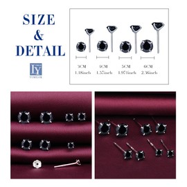 S925 Sterling Sliver Stud Earrings Diamond Shape Zircon for Men Women Black Tone