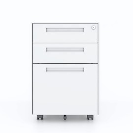 3-Drawer Rolling File Cabinet, Metal Mobile File Cabinet with Lock, Filing Cabinet Under Desk fits Legal/Letter/A4 Size for Home/Office, Fully Assembled Except Wheels (White)