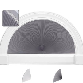 SEEYE Arch Window Blackout Shades, Pleated Fabric Blind (Radius: 36'') Half Circle Cellular Cordless Semicircular Blinds with No Tools, Half-Round Shade Easy to Cut and Install
