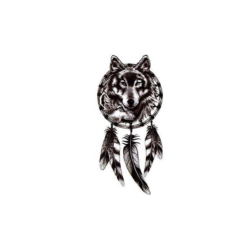 EROSPA® Temporary Tattoo Sheet / Sticker - Black Wolf Dream