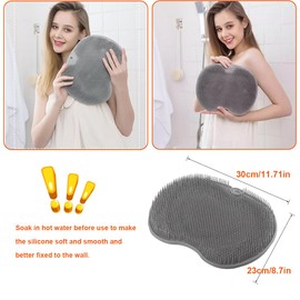 1 cepillo para polvo de silicona para baño con ventosas y ventosas, para lavado de baño, exfoliante de piel muerta (L-gris)