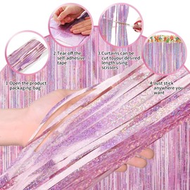 Pink Tinsel Curtain Party Backdrop-SINBEE Foil Fringe Curtain Pink Party Streamers for Girl Princess Birthday Party Decorations - 2 Packs