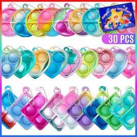 ONKULL® Pop Fidget Keychain It Mini Fidget Toys Bulk 30 Pack Party Favors for Kids 4-8,8-12 Year Boys Girls Push Pops Bulk Toys Its Small Prizes for Kids Classroom Birthday Party Favors Bubble Poppers