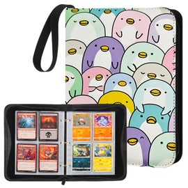 Trading Card Binder with 50 Removable Sleeves, 4-Pocket Organizer for 400 Cards - Album for Sports, Game, and Collectible Cards - Durable Storage Case for Girls, and Boys (Penguin)