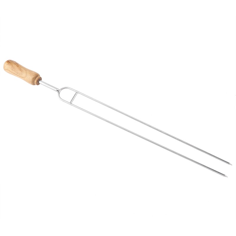 Stainless Steel Fork Wood Handle U shaped BBQ Roast Needle