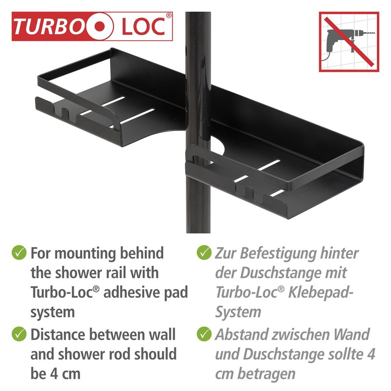 WENKO Turbo-Loc® Altarella S Shower Rail Caddy, Black, No Drilling