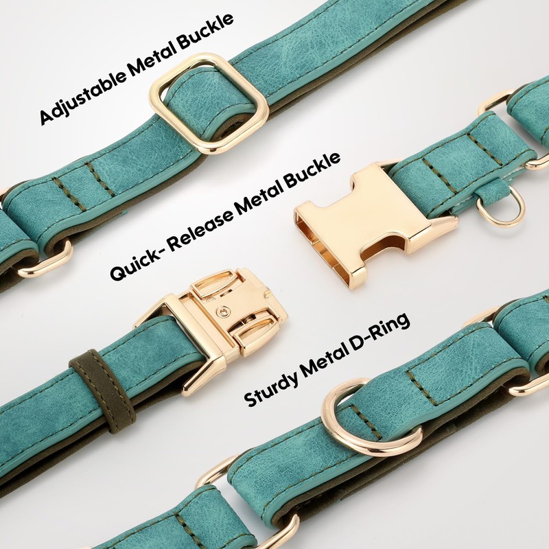 JasGood Soft Leather Dog Collar Adjustable No Slip Martingale Dog