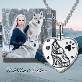 POTOPYY Wolf Urn Necklace for Wolf Ashes 925 Sterling Silver Cremation Memorial Keepsake Pendant Jewelry Gifts for Women Daughter Friends