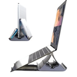 Daliwan Vertical Laptop Stand, Ergonomic Portable Laptop Stand for Desk Unshakeable Notebook Stand Compatible with 6 to 17 Inches notedbook metal gray