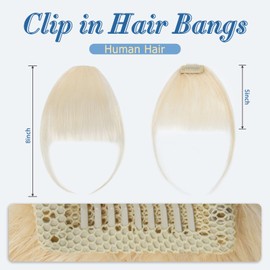 S-noilite Clip in Bangs Human Hair Extensions Fake Wispy Bangs Clip on Bangs Real Human Hair Bangs Hairpieces Bleach Blonde Air Bangs for Women Daily Wear (Bleach Blonde)