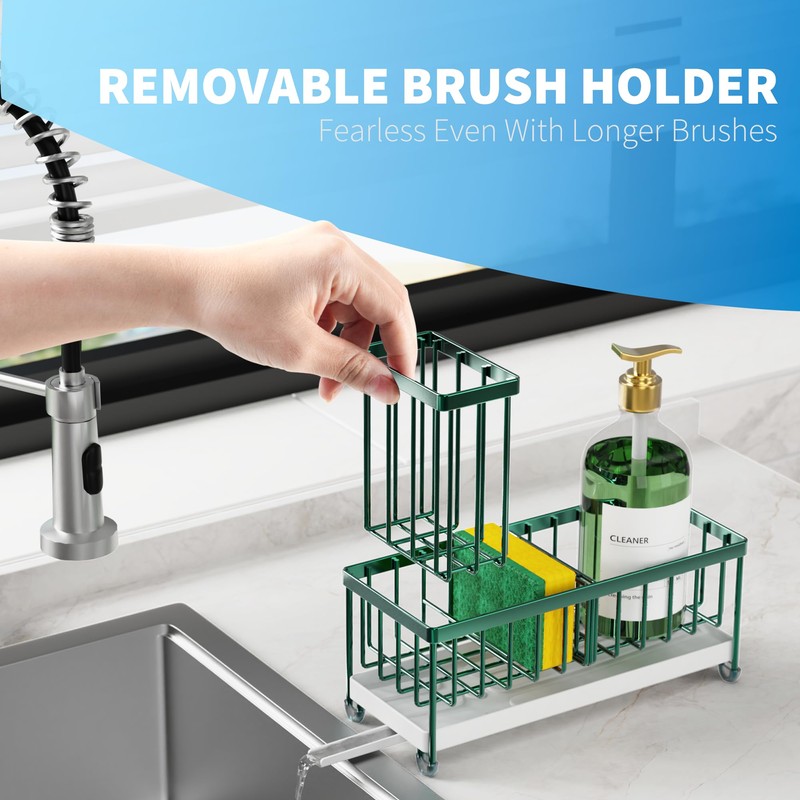Cisily Dark Green Sponge Holder for Kitchen Sink, Sink Caddy