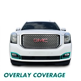 SlickMod Chrome Delete Blackout Vinyl Overlay for 2015-2020 GMC Yukon Front Grill and Fog Light Trim (3. Foglight Trim Only, Gloss Black)