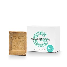 GOLDECO Aleppo Soap 200 g - 60% Olive Oil 40% Laurel Oil, Original Aleppo Hair Soap, Olive Oil Soap, Natural Soap, Traditional Handmade, Vegan ... (1 x 200 g with Packaging)