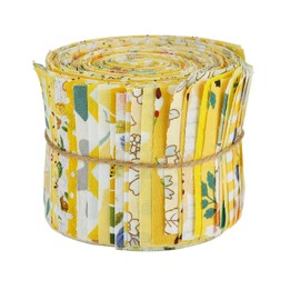BEEFLYING 40Pcs Jelly Roll Fabric Strips for Quilting and Sewing, 6.5×50cm(2.56×19.69in) Yellow Jellyroll Plain Weave Cotton Fabric for Blanket, Hairband, Doll Clothing and Patchwork Craft