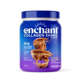 Enchant Collagen Shake powder, Caramel Macchiato flavor – 20g Grass Fed Collagen Peptides, Avocado Oil Creamer, source of Omega 9 Fats + Fiber, for Joints, Muscle, Skin, Hair support, 0.80 lb