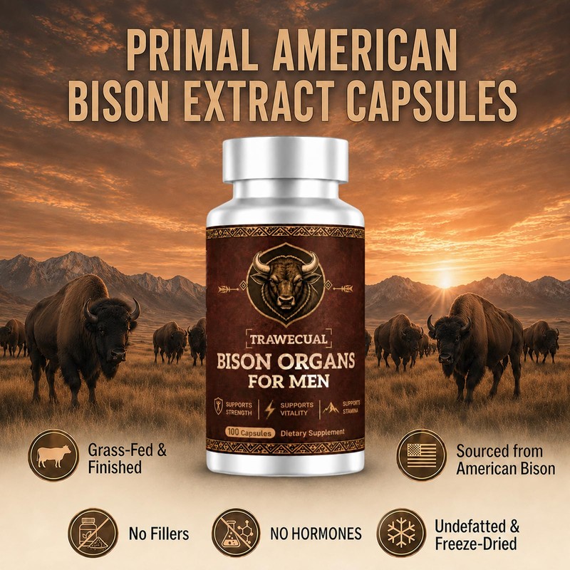 19-IN-1 Primal Bison Organs Supplement for Men, 100 Capsules, Grass‑Fed
