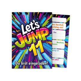 12 Invitations for 11th Children's Birthday Party Jump Party Girls Kids Boys Cool Colourful Invitations Eleventh Birthday Invitations Kids
