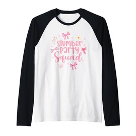 Slumber Party Squad Sleepover Pajama Coquette Pink Bow Raglan Baseball Tee