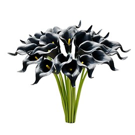 Mandy's 20pcs Black Flowers Artificial Calla Lily Silk Flowers 13.4" for Home Kitchen & Wedding