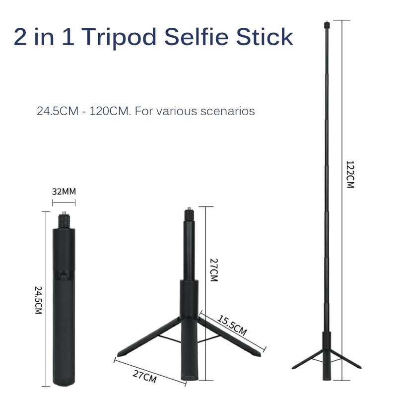 2 in 1 Invisible Selfie Stick Tripod with 1/4 Tripod
