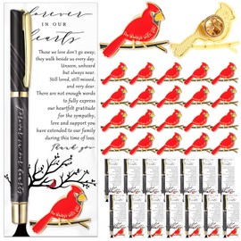 Misdary 80 Pcs Funeral Favors Celebration of Life Decorations for Guests Cardinal Brooch Pins Memorial Gifts Pens I Am Always with You Quote Prayer Cards Mourning Remembrance Day Supplies