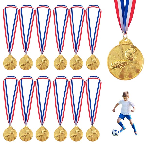 Jortmrd Pack of 12 Football Medals Children's Gold Medals Metal