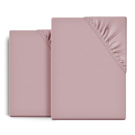 BEAUTEX Set of 2 Fitted Sheets Cotton Premium Jersey Fabric 160 g/m², Choice of Size and Colour (2 Pieces 90 x 200 x 30 cm, Dusky Pink)