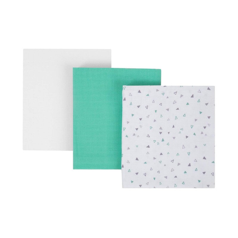 Clevamama Bamboo Muslin Cloth Set - Grey/Mint (3pk),
