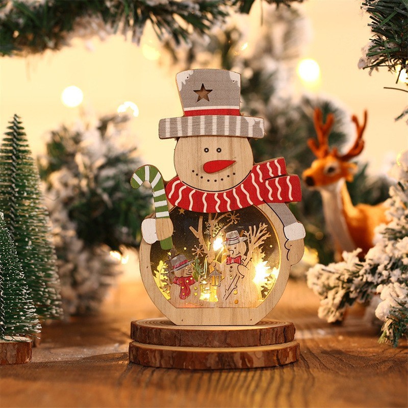 Luminous Christmas Ornament LED Light Emitting Wooden Christmas Decorations Ornaments