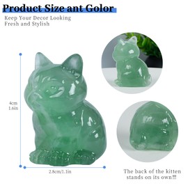 1.6 Inch Crystal Cat Statues, Fluorite Crystal Cat Figurines, Healing Crystal Kitty Figurine Decor, Cute Lucky Cat Statues for Gifts, Handcrafted Crystal Figurines for Home Ornaments