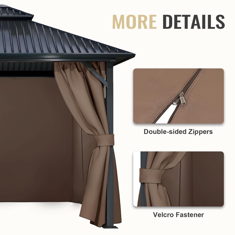 COWVIE 4-Panel 10' x 12' Gazebo Replacement Curtains, Patio Privacy