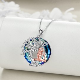YFN Yoga Necklace Sterling Silver Yoga Crystal Pendant Tree of Life Jewelry Birthday Graduation Gifts for Women Girls