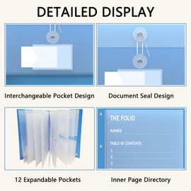 Thickened Plastic Cover,Transparent Inner Pages Expanding File Folder,12 Pockets for Important Documents,Passports,Social Security Cards,Waterproof File Folder,Gifts for Her/Him on Birthday