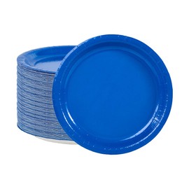 Ottin Solid Royal Blue Paper Dinner Plates 9'' Disposable Party Plates 50 Count for Birthday Wedding Dinner Party Daily Meals Picnic Easter Earth Day Father's Day Passover